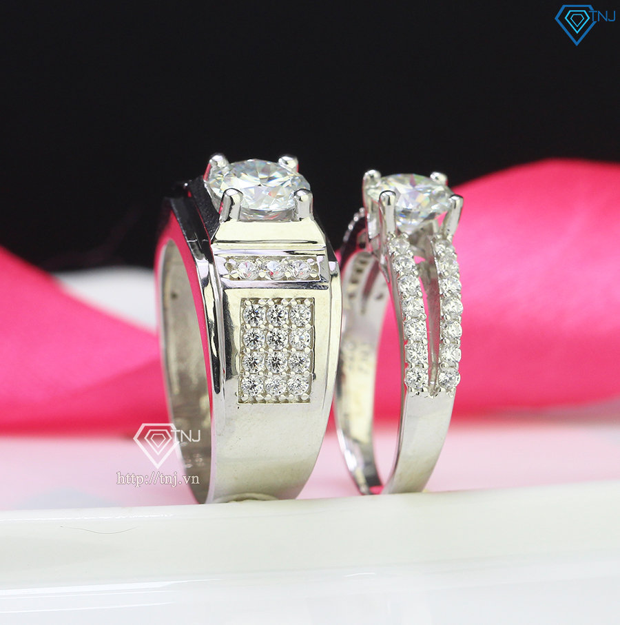 Nhẫn đôi bạc đính kim cương nhân tạo - Kiểm định GRA NDM0008