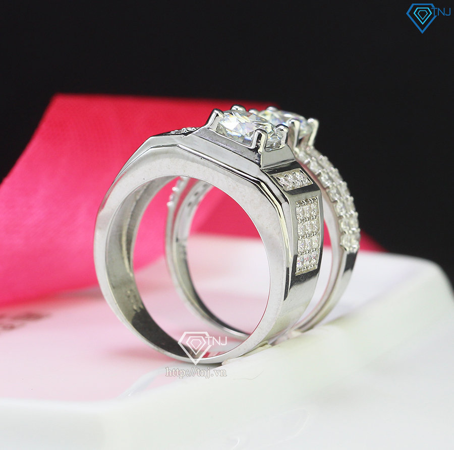 Nhẫn đôi bạc đính kim cương nhân tạo - Kiểm định GRA NDM0008