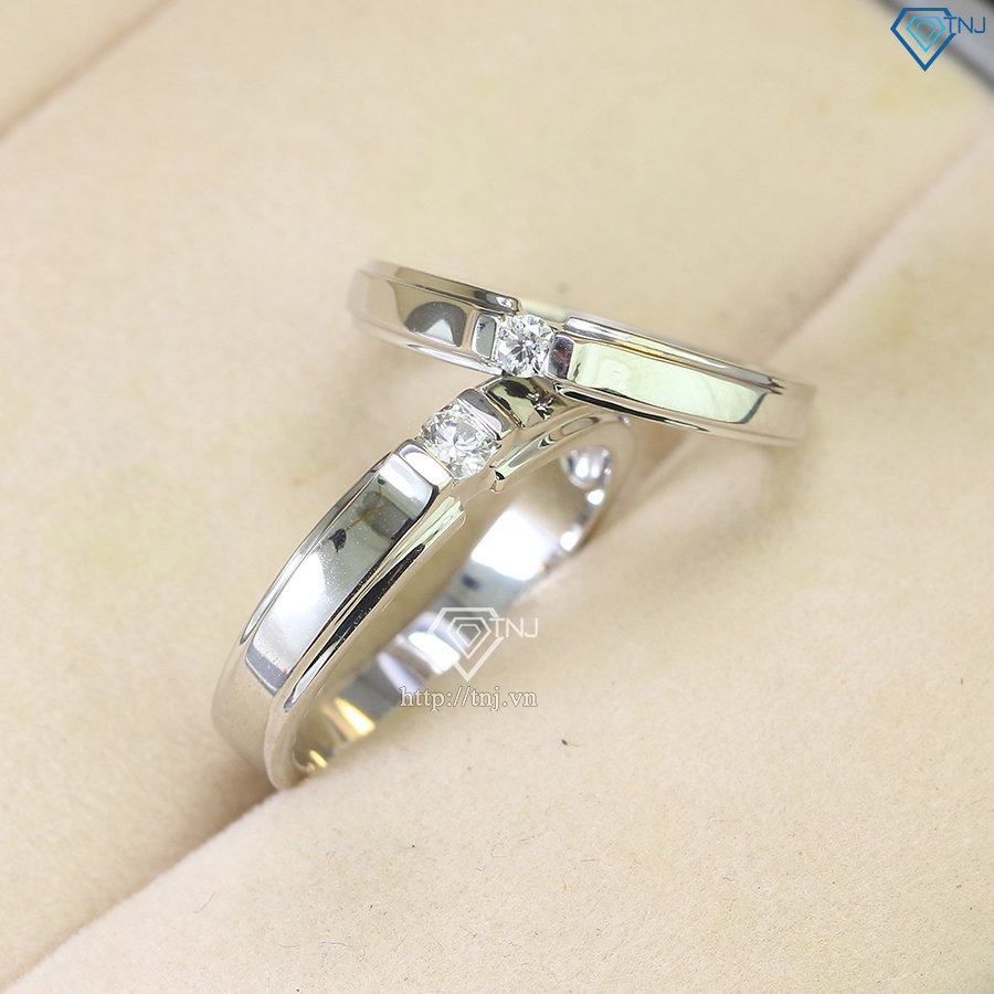 Nhẫn đôi đơn giản đính kim cương nhân tạo đẹp NDM0013