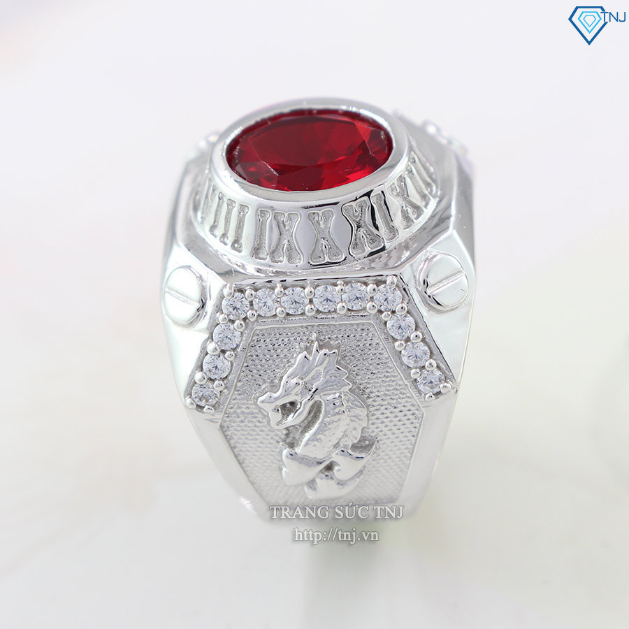Nhẫn bạc nam mặt đá đỏ sang trọng phong cách NNA0074