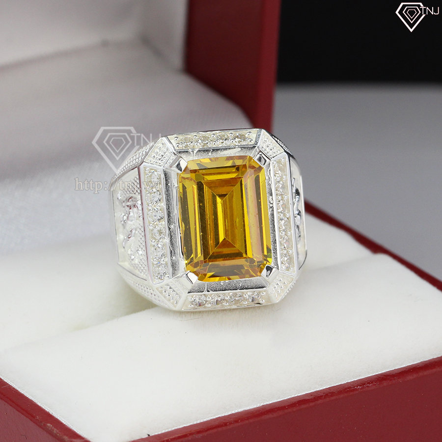 Nhẫn bạc nam mặt đá vàng hình hổ sang trọng NNA0105