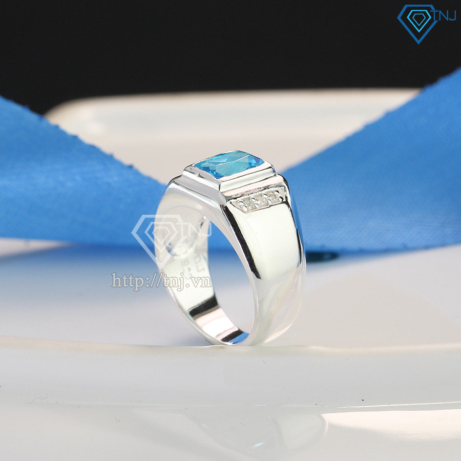 Nhẫn bạc nam mặt đá xanh dương sang trọng NNA0116