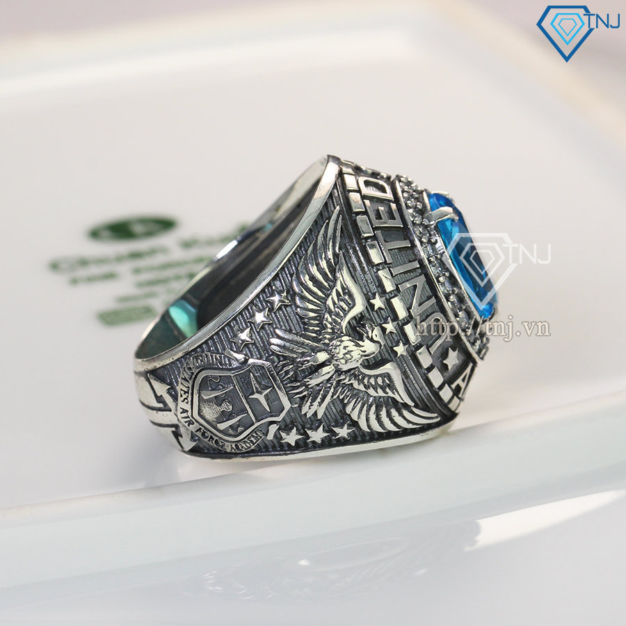 Nhẫn bạc Mỹ xưa đính đá xanh NNA0134