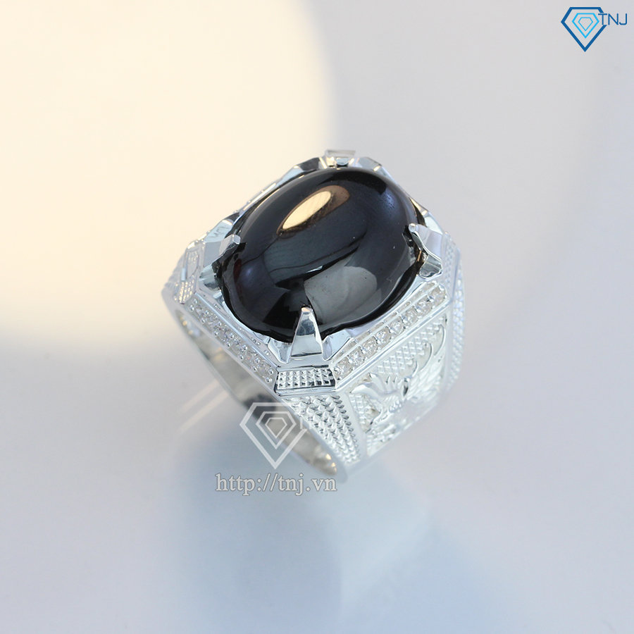 Nhẫn bạc nam hình đại bàng đính đá đen NNA0160