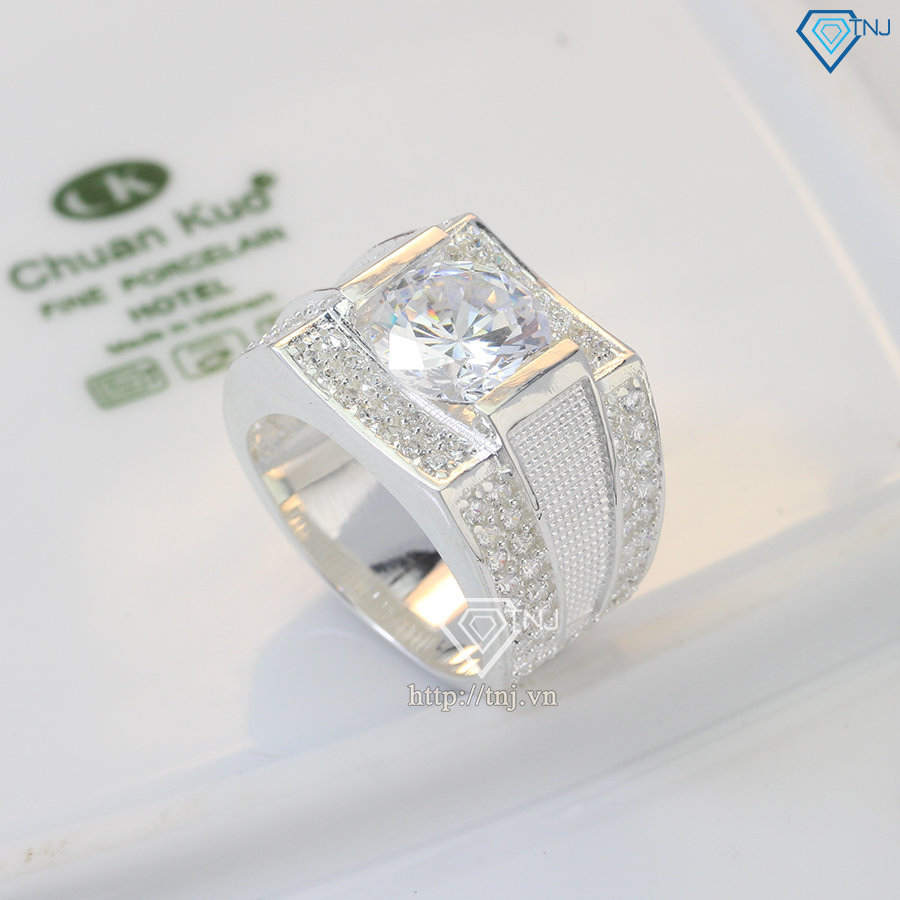 Nhẫn bạc nam bản to đính đá NNA0173