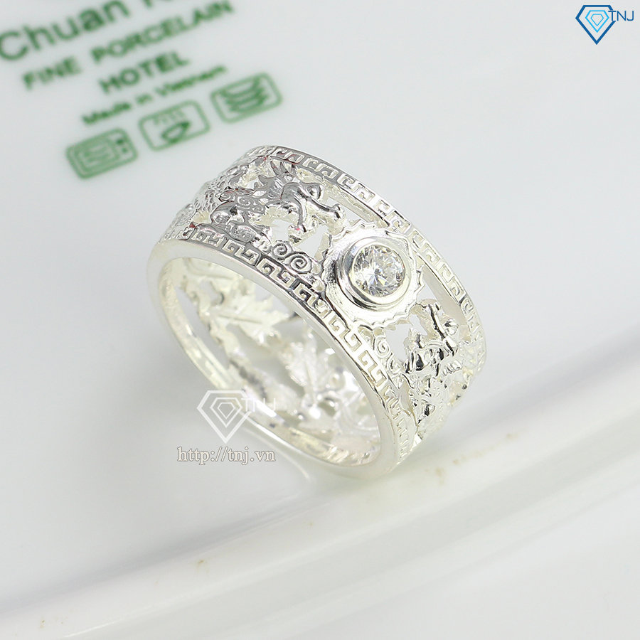 Nhẫn bạc nam hình rồng đính đá trắng NNA0276