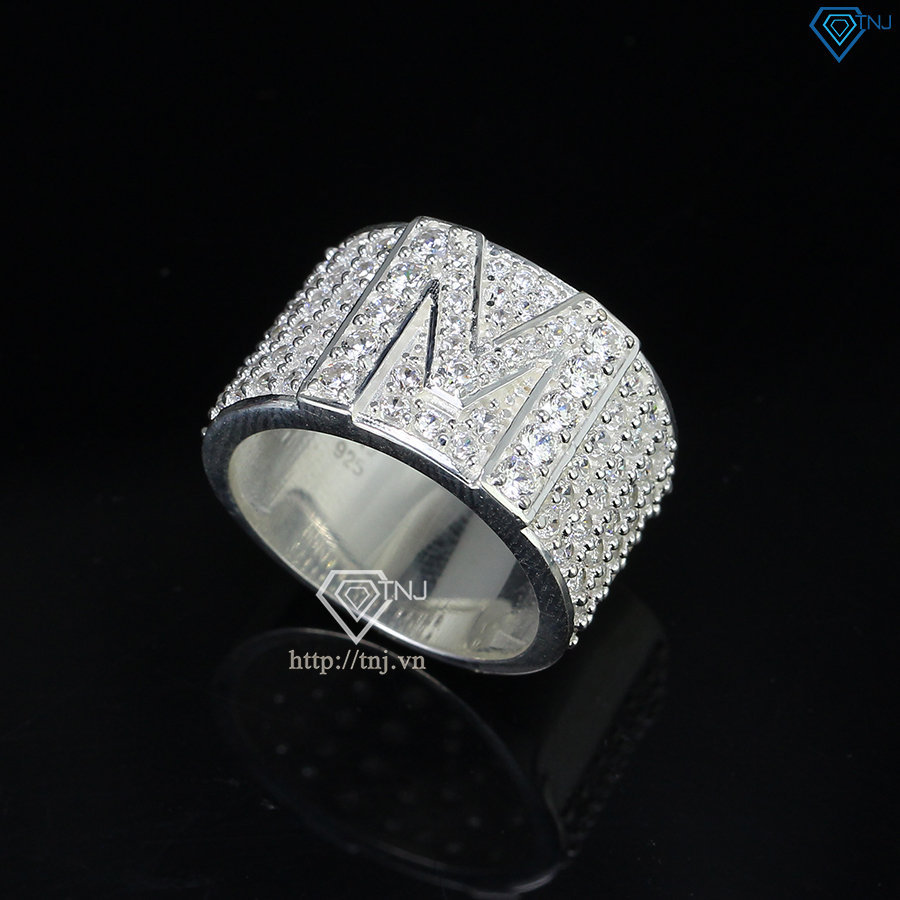 Nhẫn bạc nam chữ M đính đá NNA0282