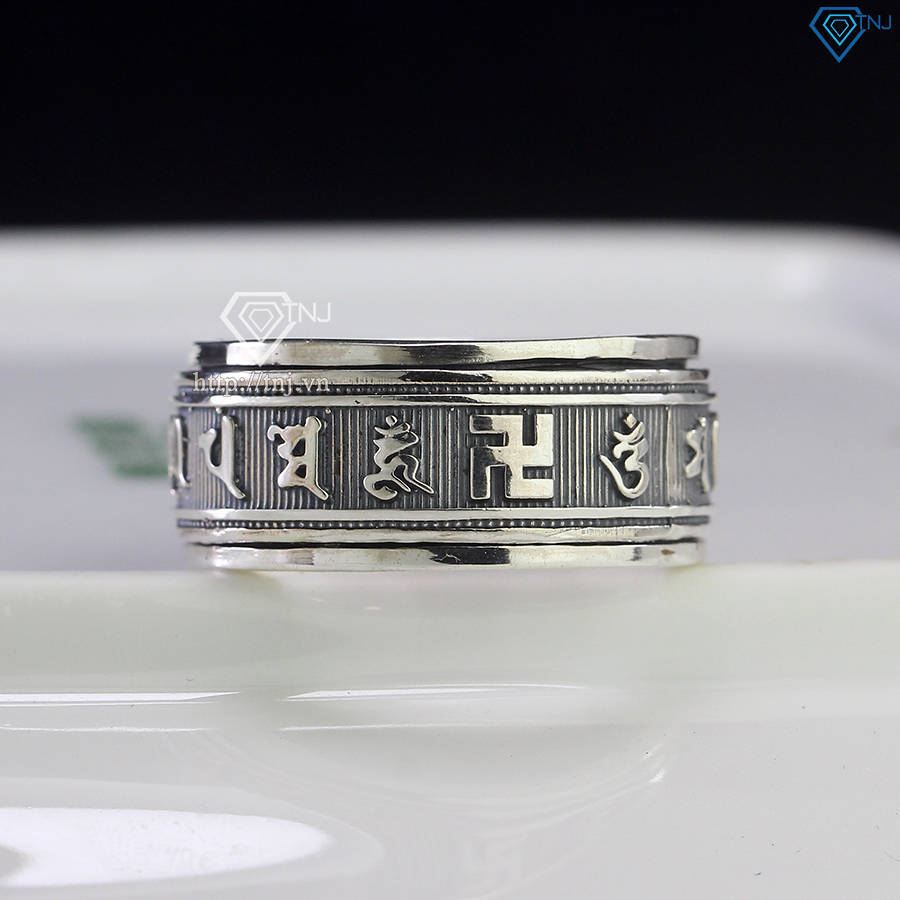 Nhẫn bạc nam Om Mani Padme Hum xoay NNA0289