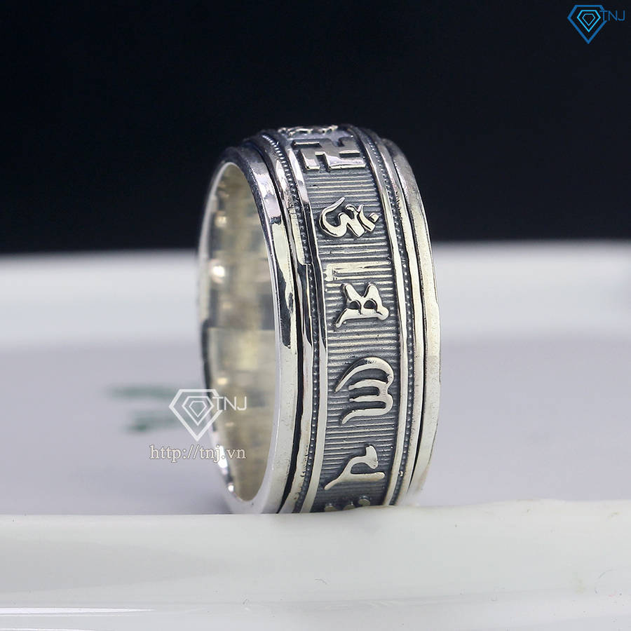 Nhẫn bạc nam Om Mani Padme Hum xoay NNA0289