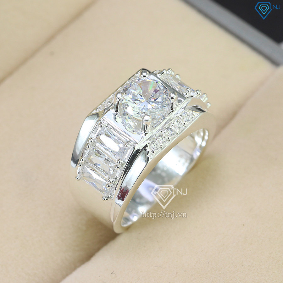 Nhẫn bạc nam đính đá trắng đẹp NNA0468