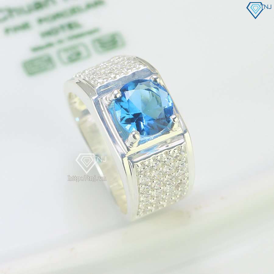 Nhẫn bạc nam đẹp đính đá xanh dương NNA0485