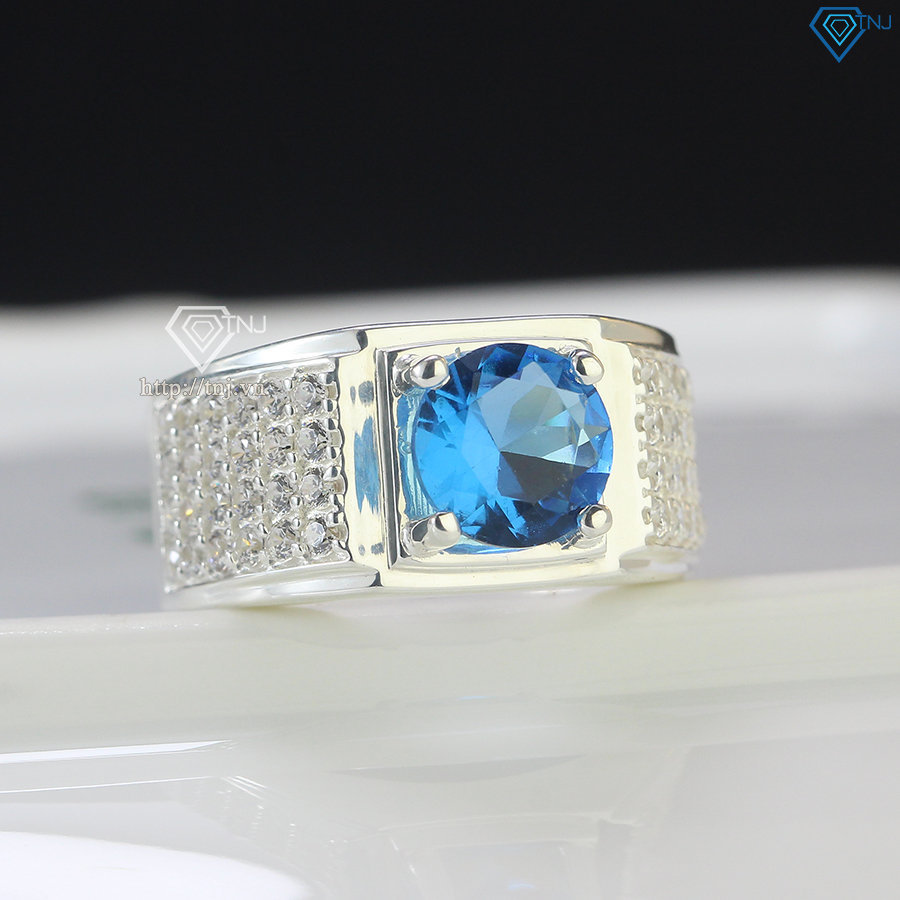 Nhẫn bạc nam đẹp đính đá xanh dương NNA0485