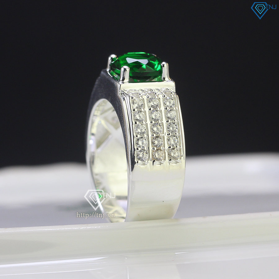 Nhẫn nam bạc đính đá xanh lá NNA0499