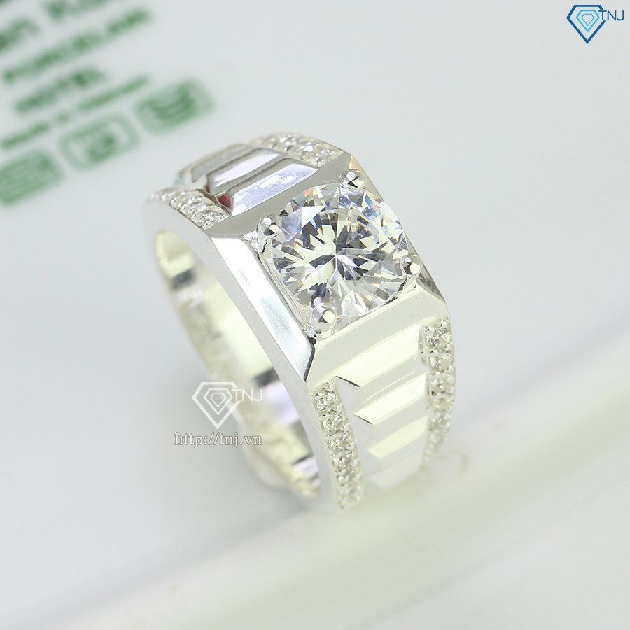 Nhẫn nam 925 bằng bạc đính đá trắng NNA0504