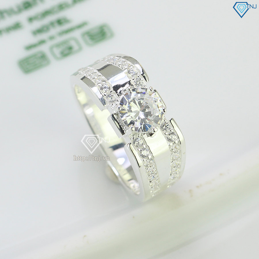 Nhẫn bạc nam bản nhỏ đính đá NNA0525