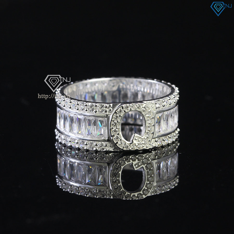 Nhẫn bạc nam chữ cái theo yêu cầu đính đá NNA0576