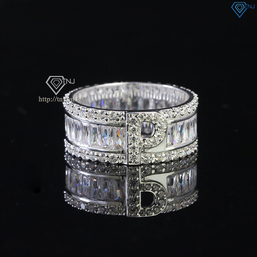 Nhẫn bạc nam chữ cái theo yêu cầu đính đá NNA0576