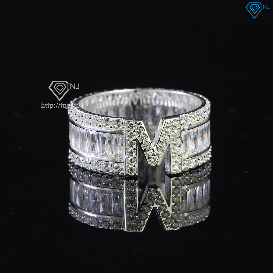 Nhẫn bạc nam chữ cái theo yêu cầu đính đá NNA0576