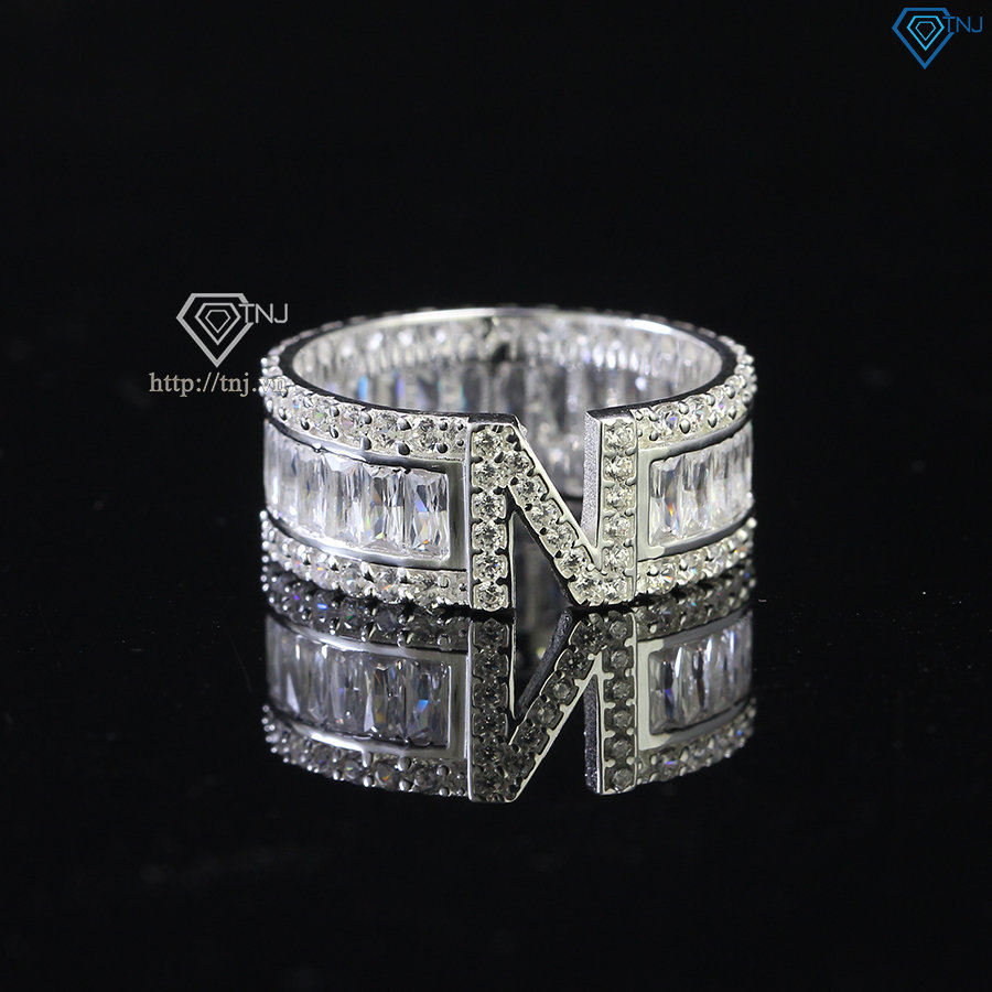Nhẫn bạc nam chữ cái theo yêu cầu đính đá NNA0576