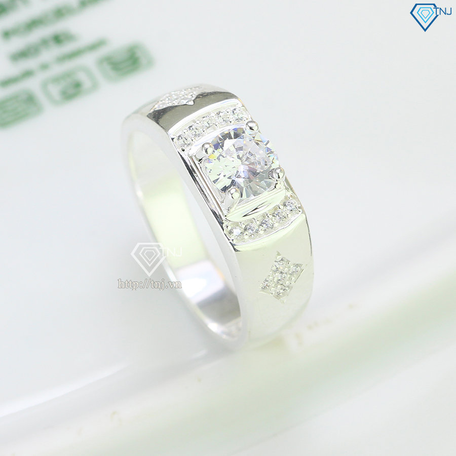 Nhẫn nam bạc đơn giản họa tiết hình thoi NNA0578