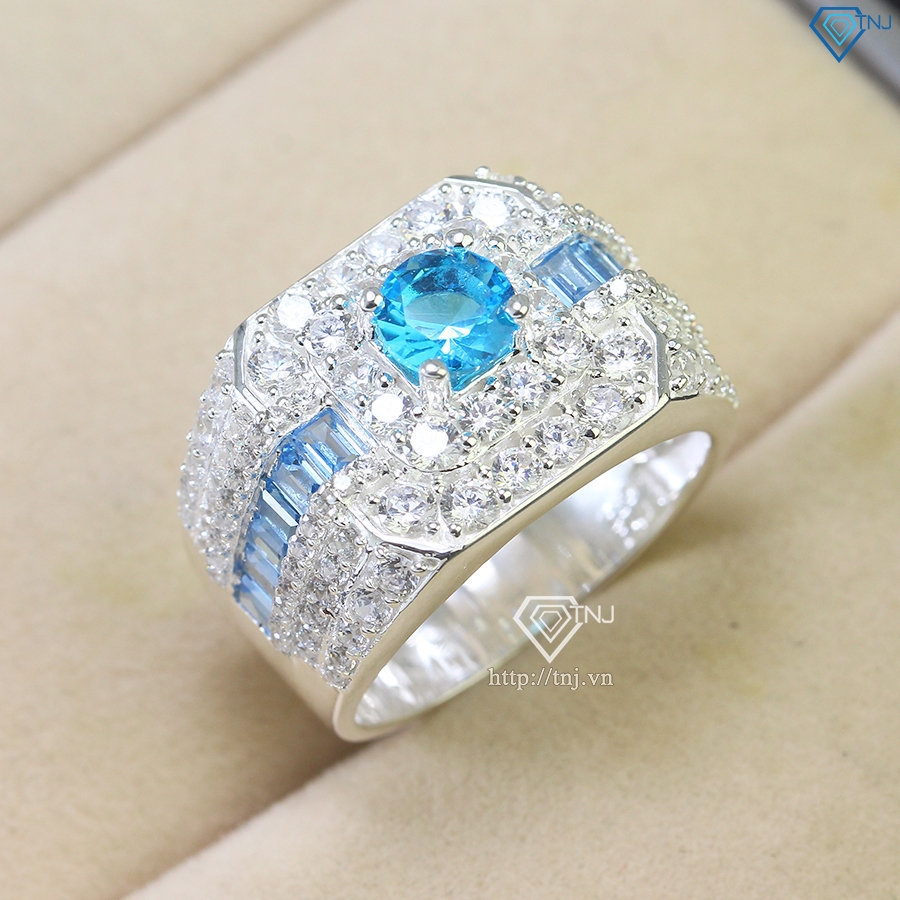 Nhẫn bạc nam cao cấp đính đá xanh dương đẹp NNA0655