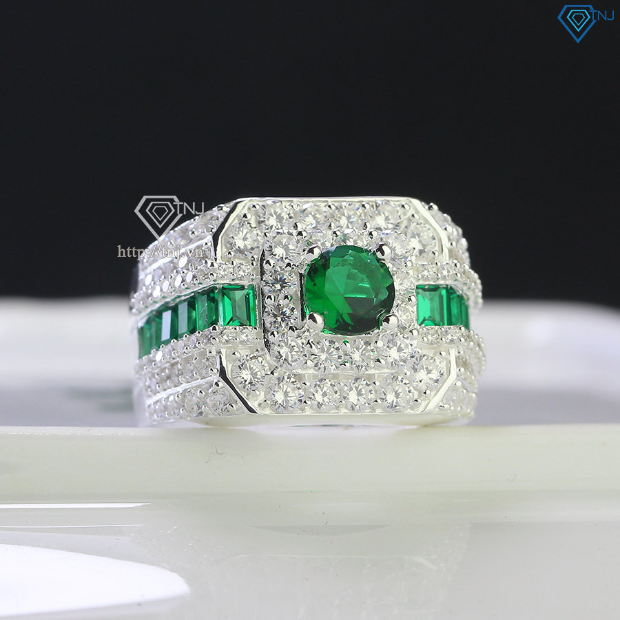 Nhẫn bạc nam cao cấp đính đá xanh lá đẹp NNA0655