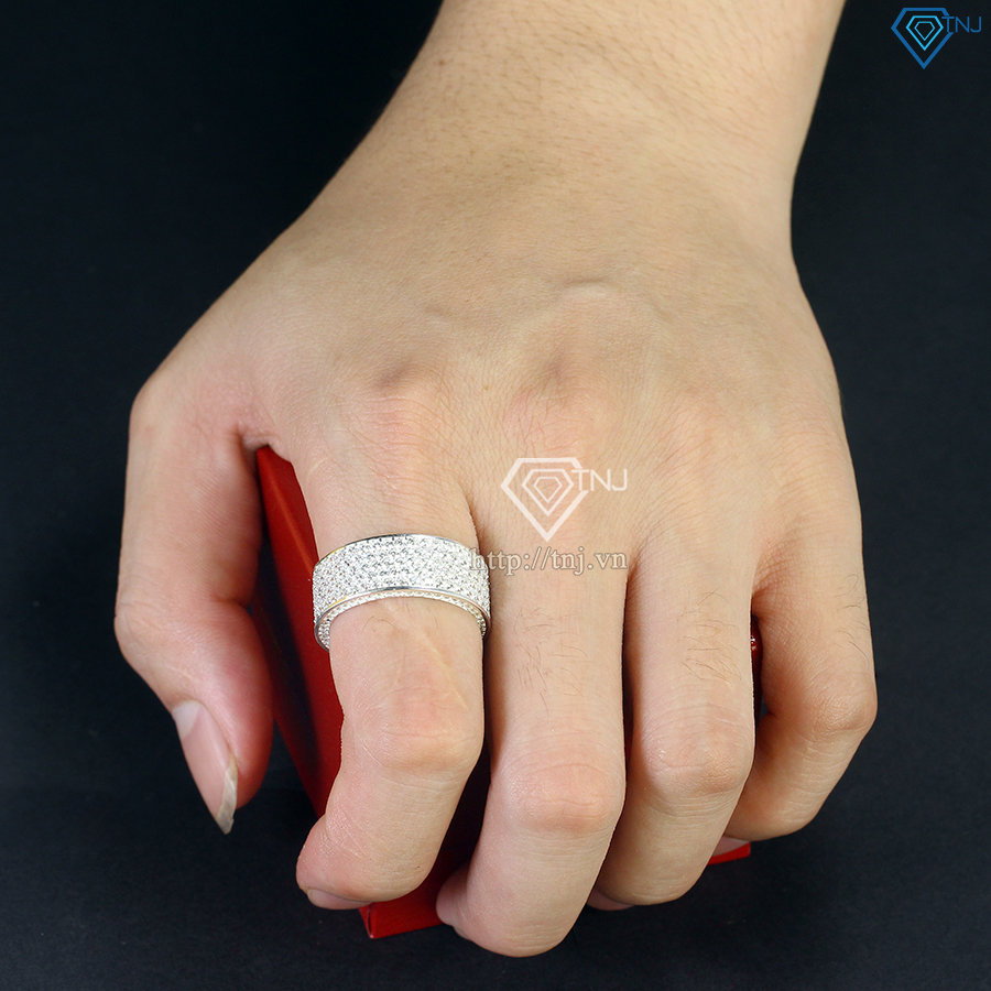 Nhẫn bạc nam tròn full đính đá bản to cá tính NNA0686