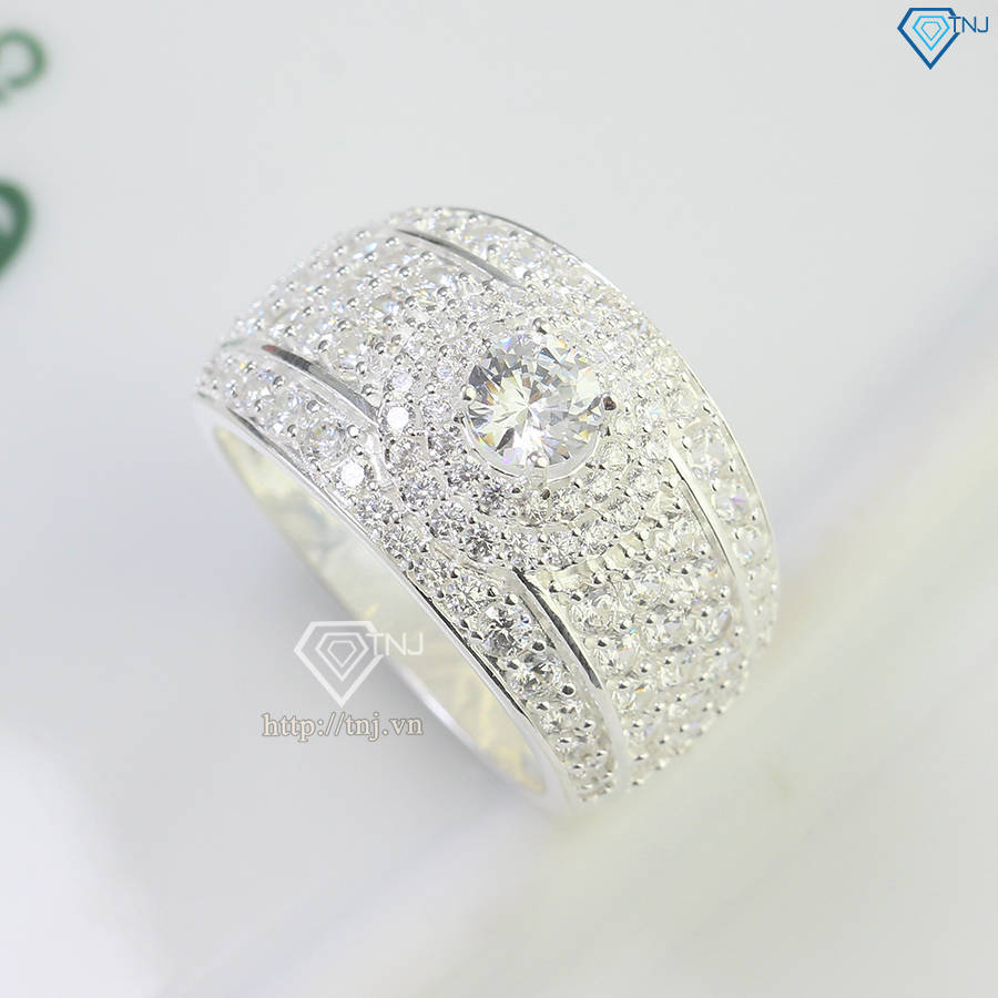 Nhẫn bạc nam mặt tròn đính đá NNA0727