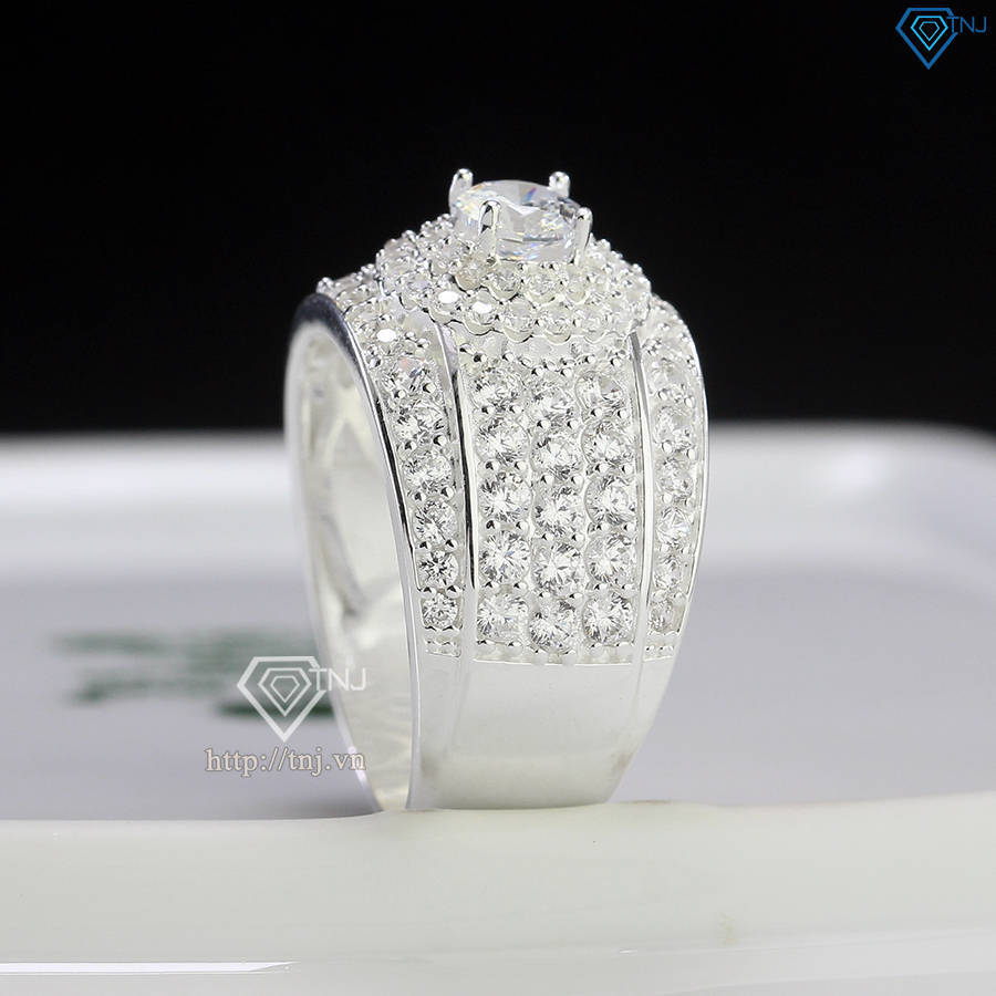 Nhẫn bạc nam mặt tròn đính đá NNA0727