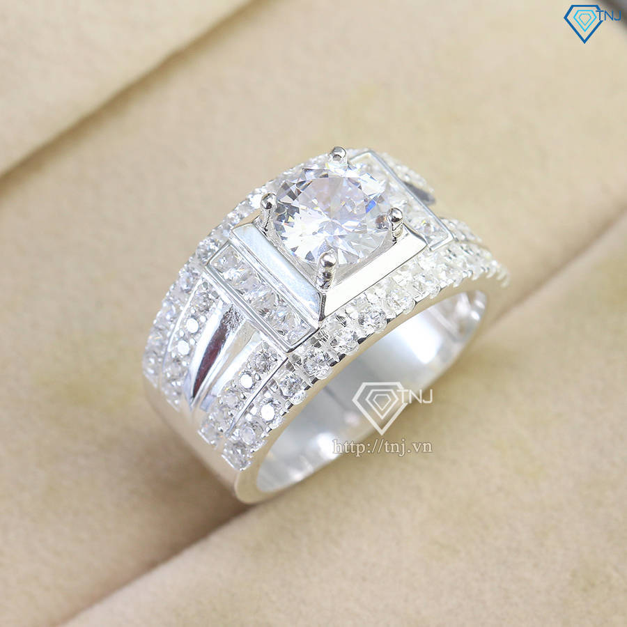 Nhẫn bạc nam cách điệu đính đá trắng NNA0752