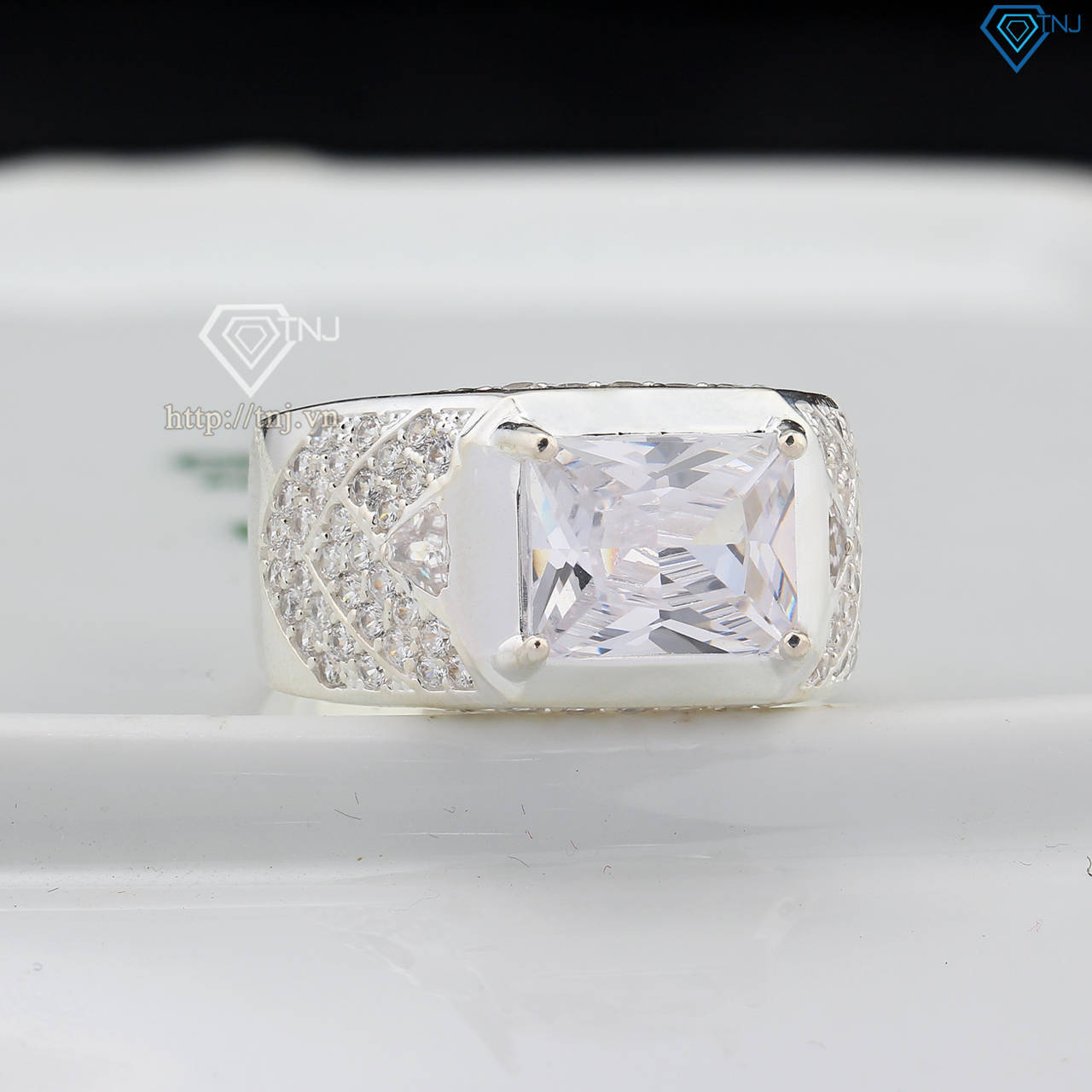 Nhẫn bạc nam đính đá chữ nhật đẹp NNA0762