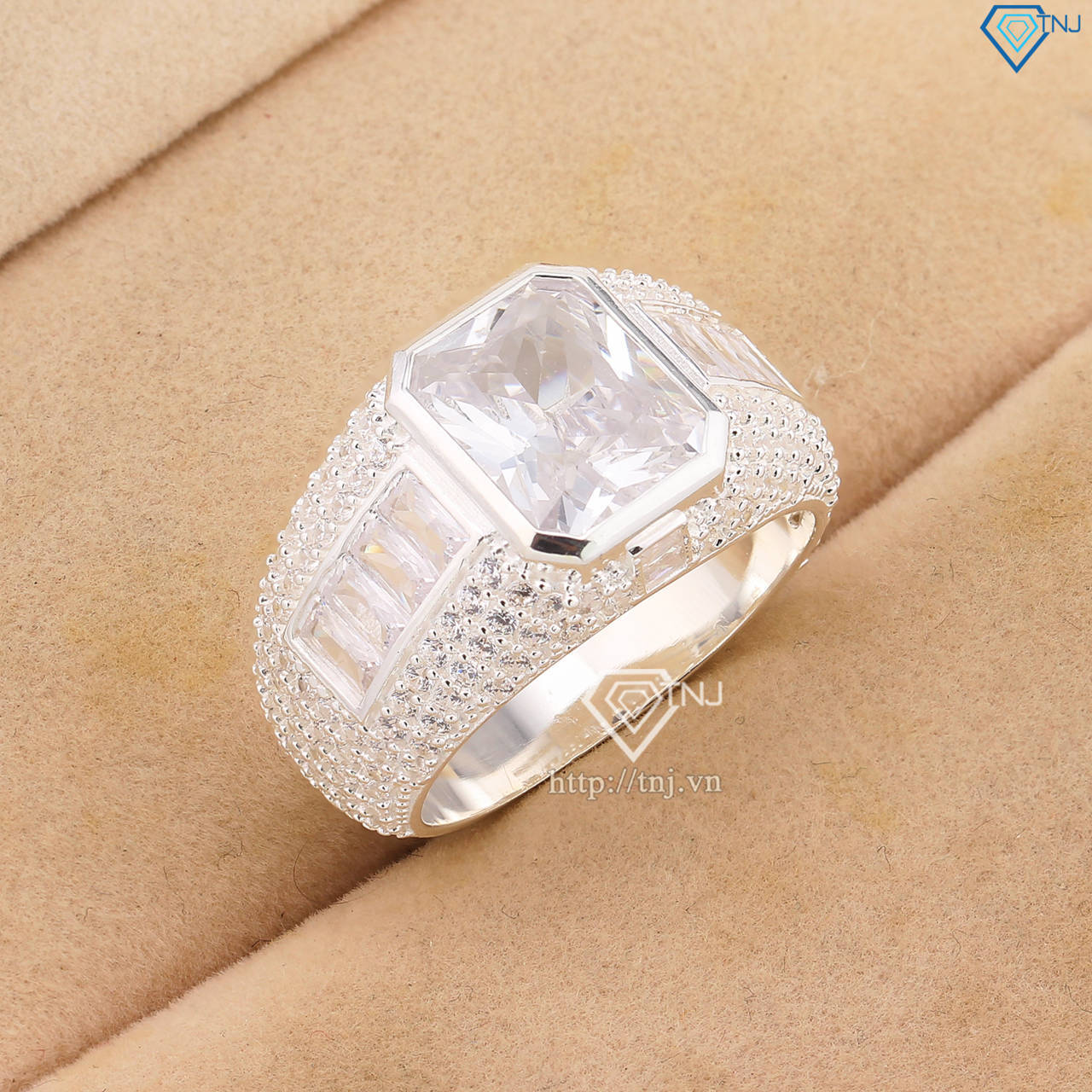 Nhẫn bạc nam mặt đá chữ nhật đẹp NNA0771