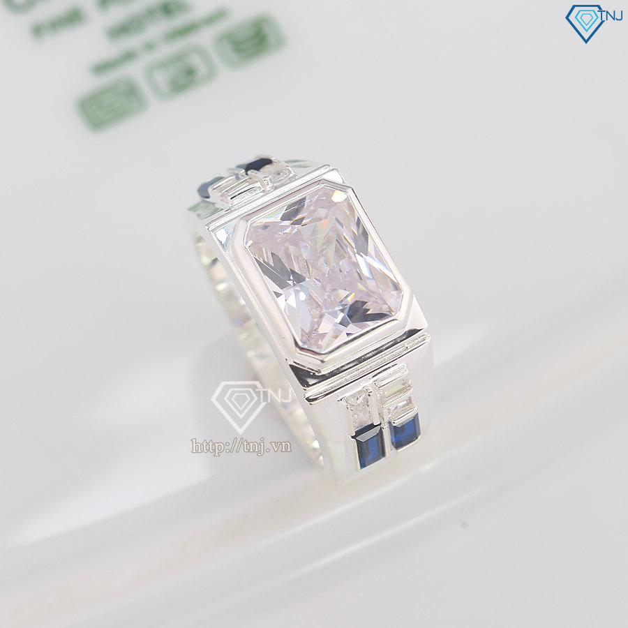 Nhẫn bạc nam đơn giản đính đá chữ nhật NNA0787