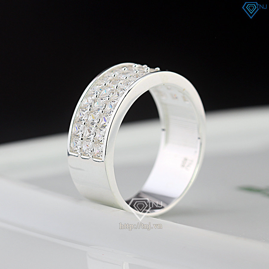Nhẫn bạc nam bản tròn đính đá vuông NNA0796