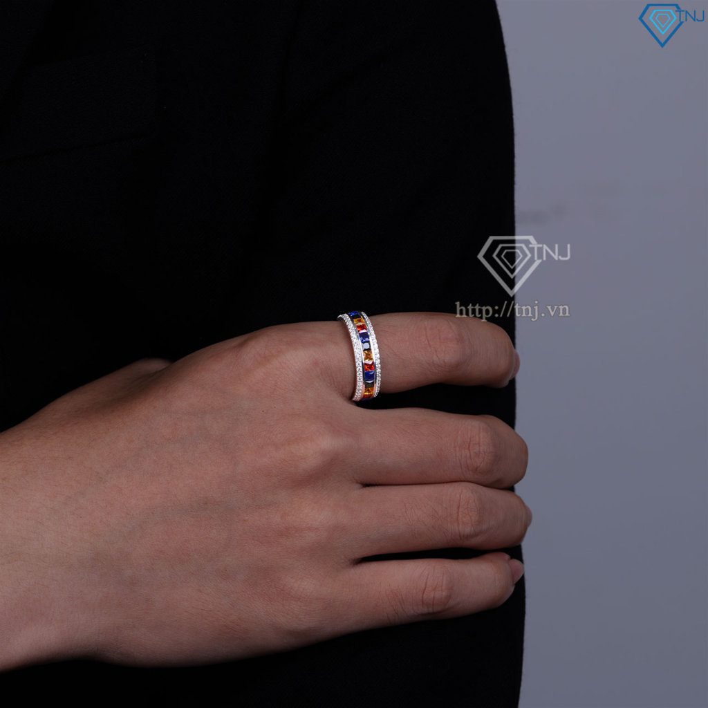 Nhẫn bạc nam tròn đính đá đa sắc đẹp NNA0832
