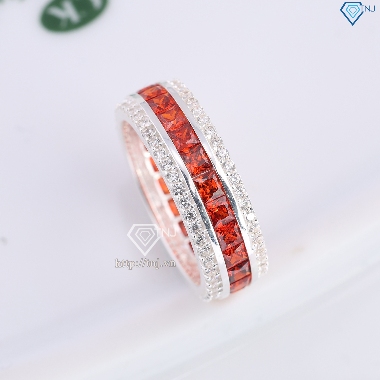 Nhẫn bạc nam tròn đính đá đỏ đẹp NNA0832