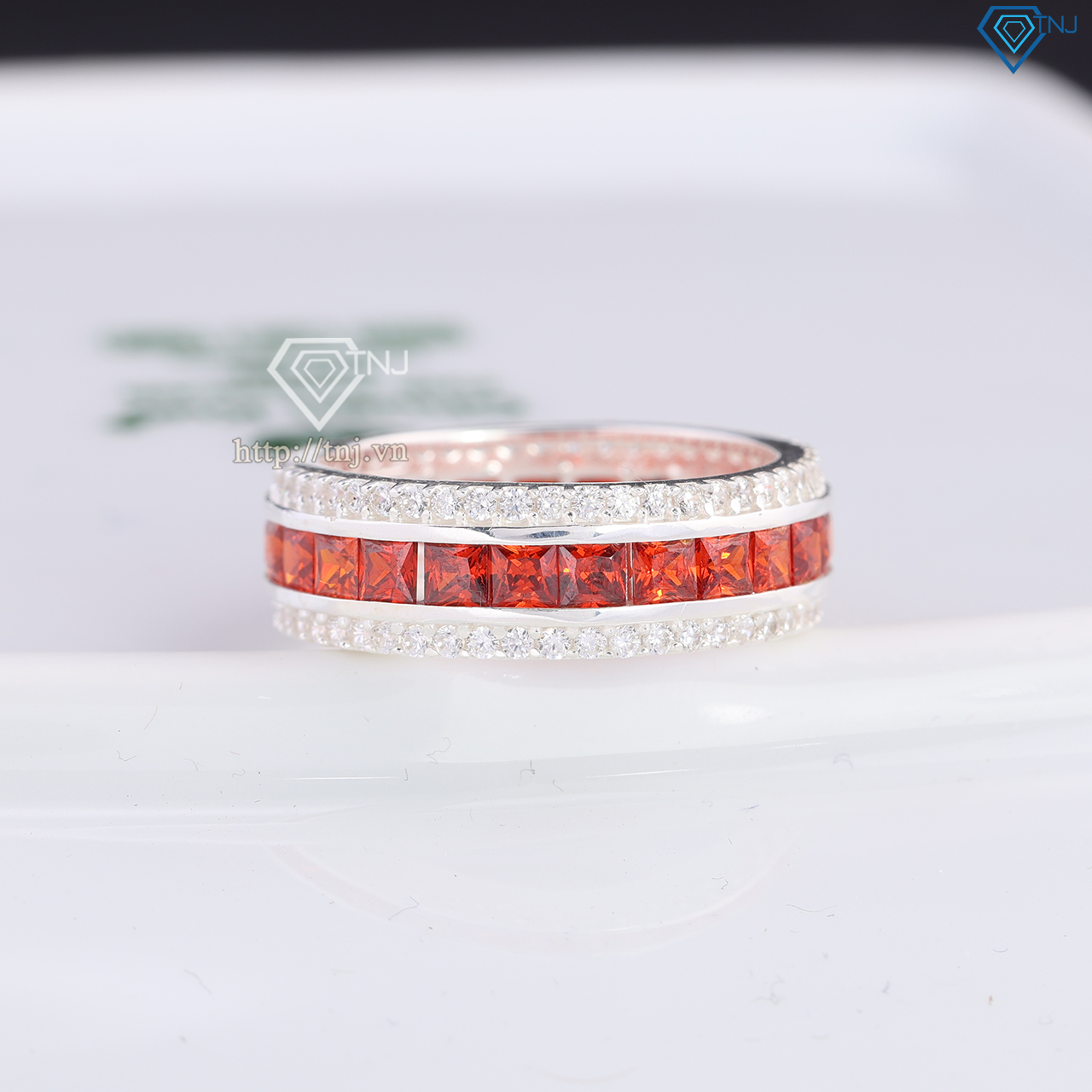 Nhẫn bạc nam tròn đính đá đỏ đẹp NNA0832