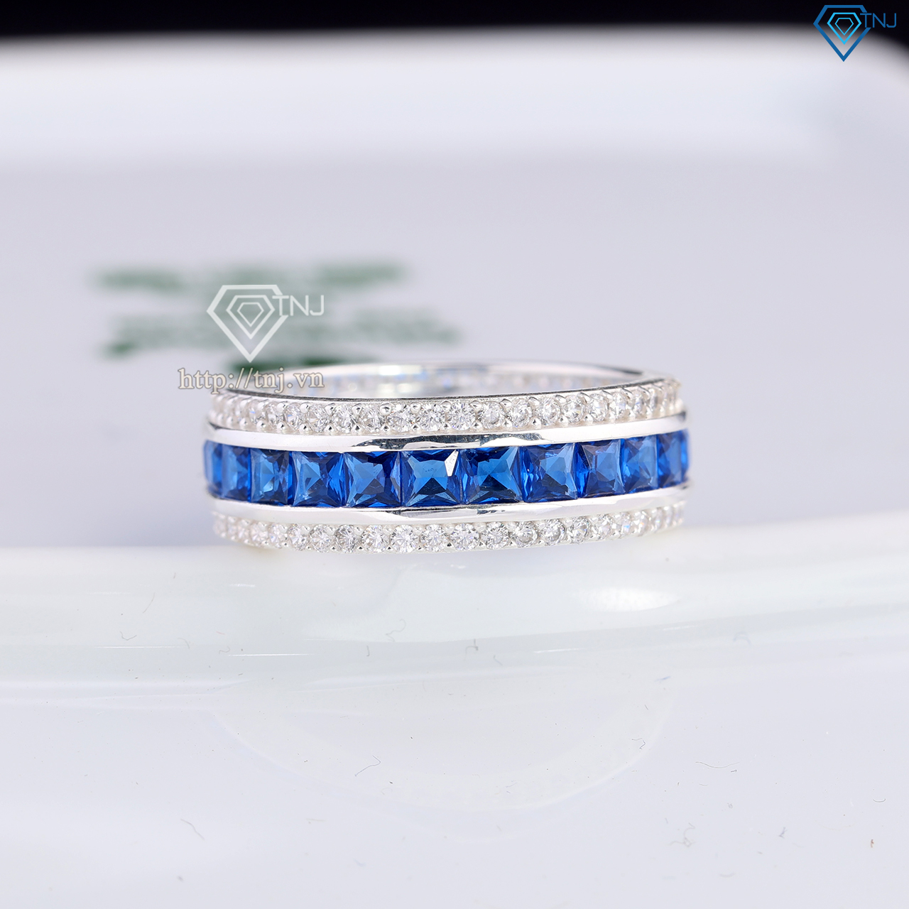 Nhẫn bạc nam tròn đính đá xanh dương đẹp NNA0832