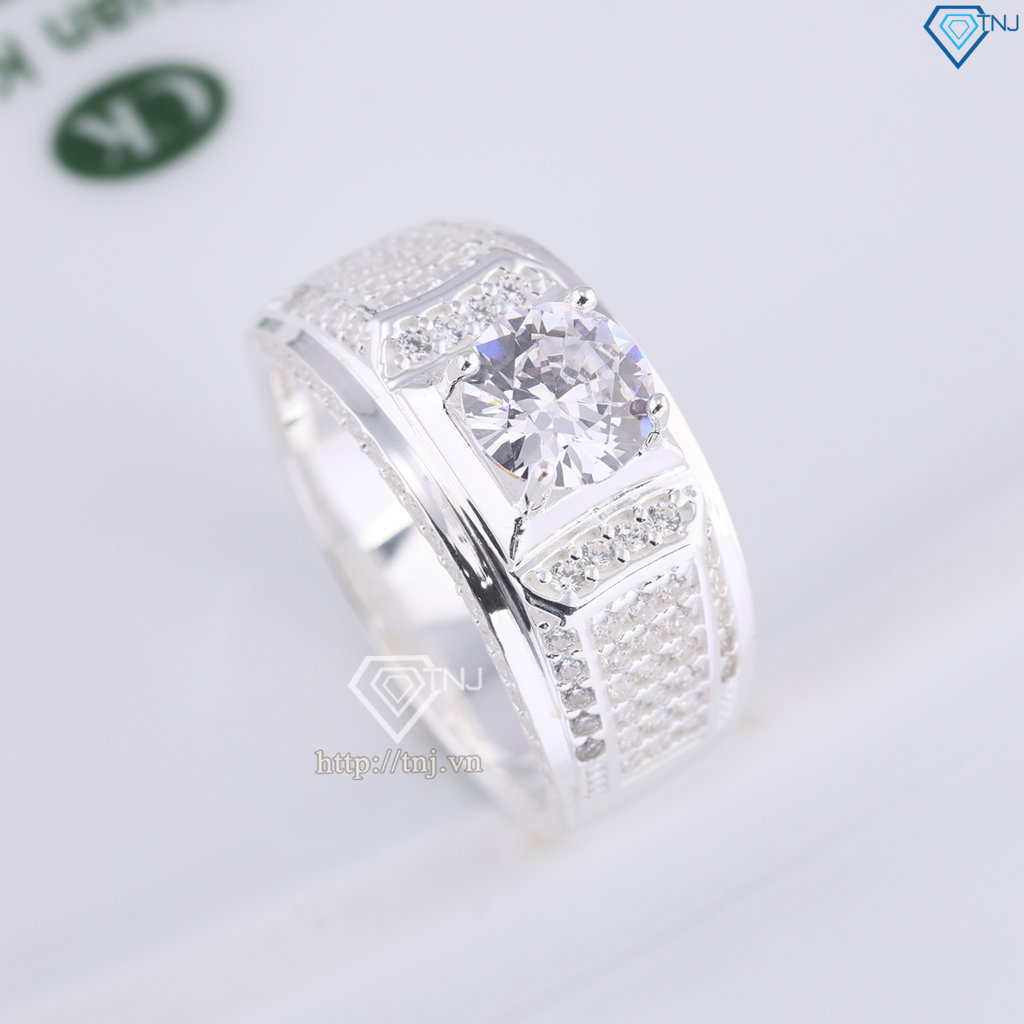 Nhẫn bạc nam đính đá trắng đẹp NNA0834