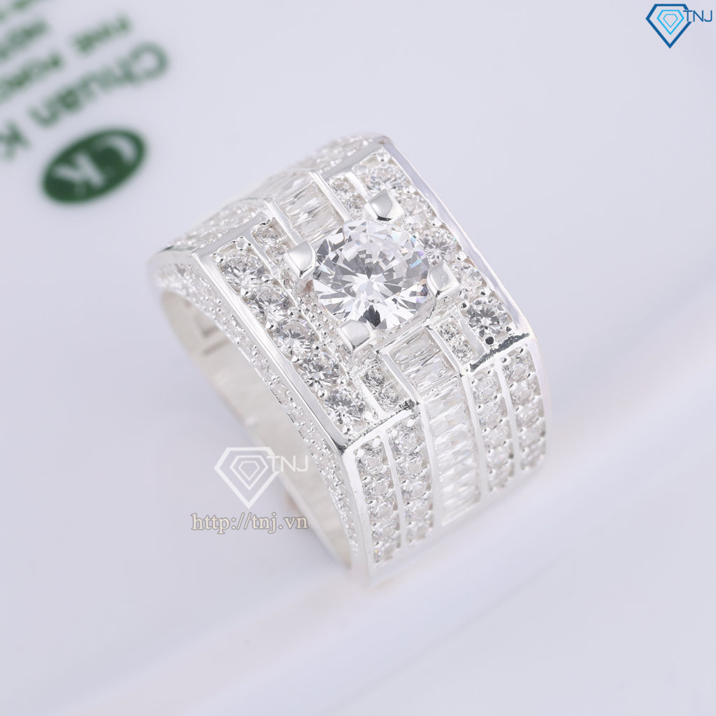 Nhẫn bạc nam bản to đính đá NNA0835