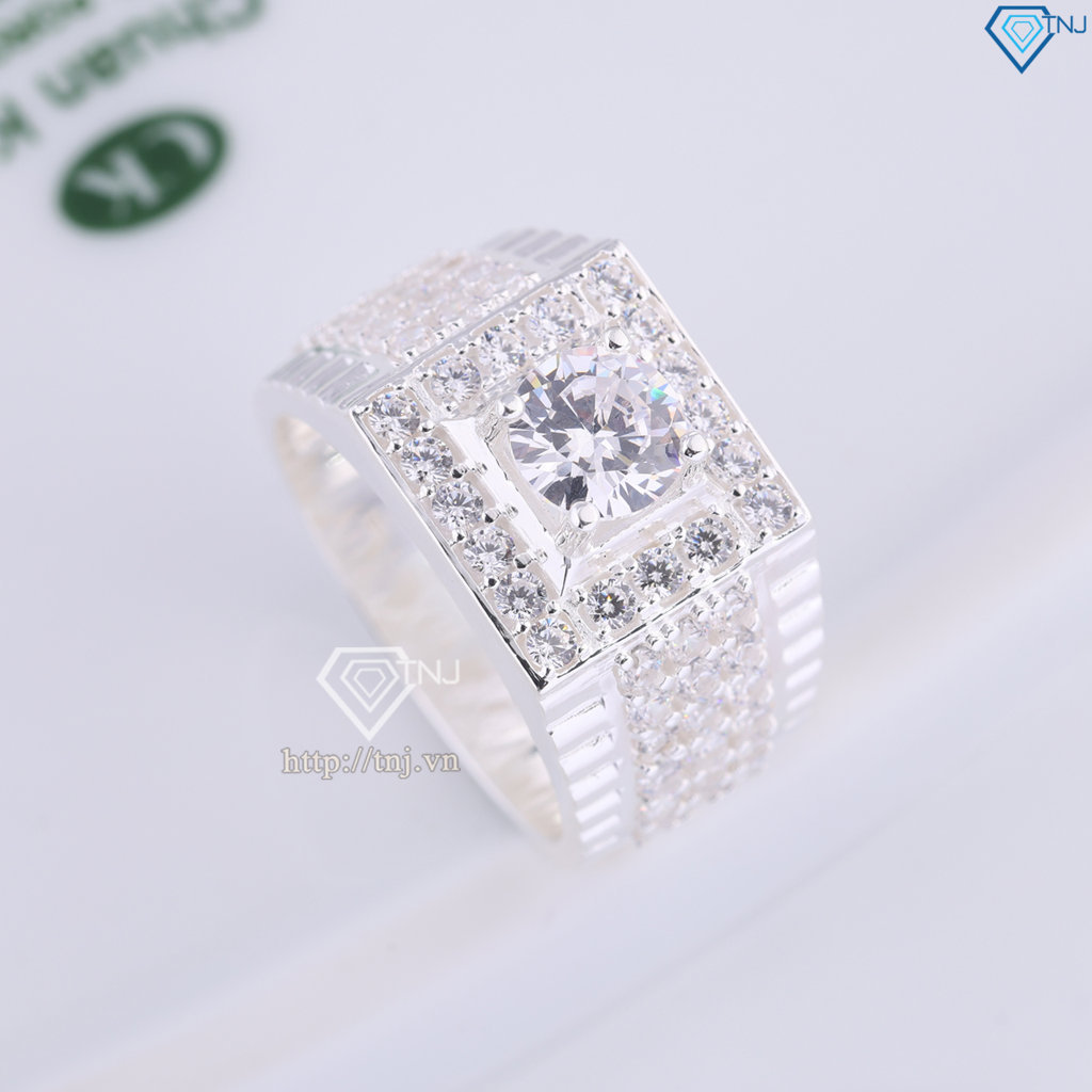 Nhẫn bạc nam mặt vuông đính đá đẹp NNA0836
