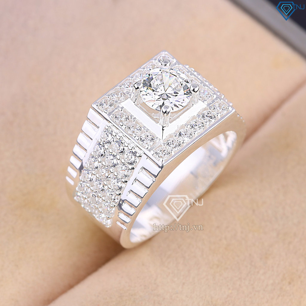 Nhẫn bạc nam mặt vuông đính đá đẹp NNA0836