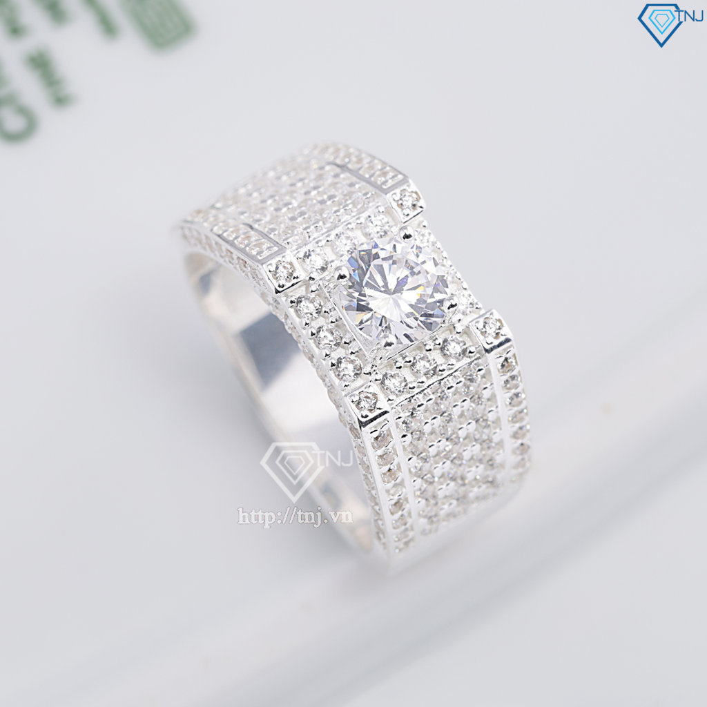 Nhẫn nam bạc 925 đính đá trắng đẹp NNA0845