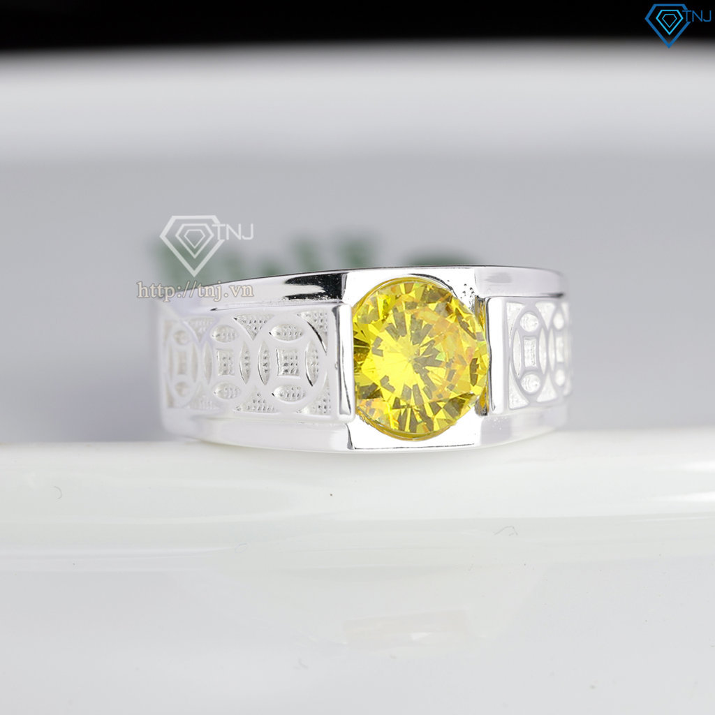 Nhẫn nam bạc 925 kim tiền đính đá vàng NNA0848