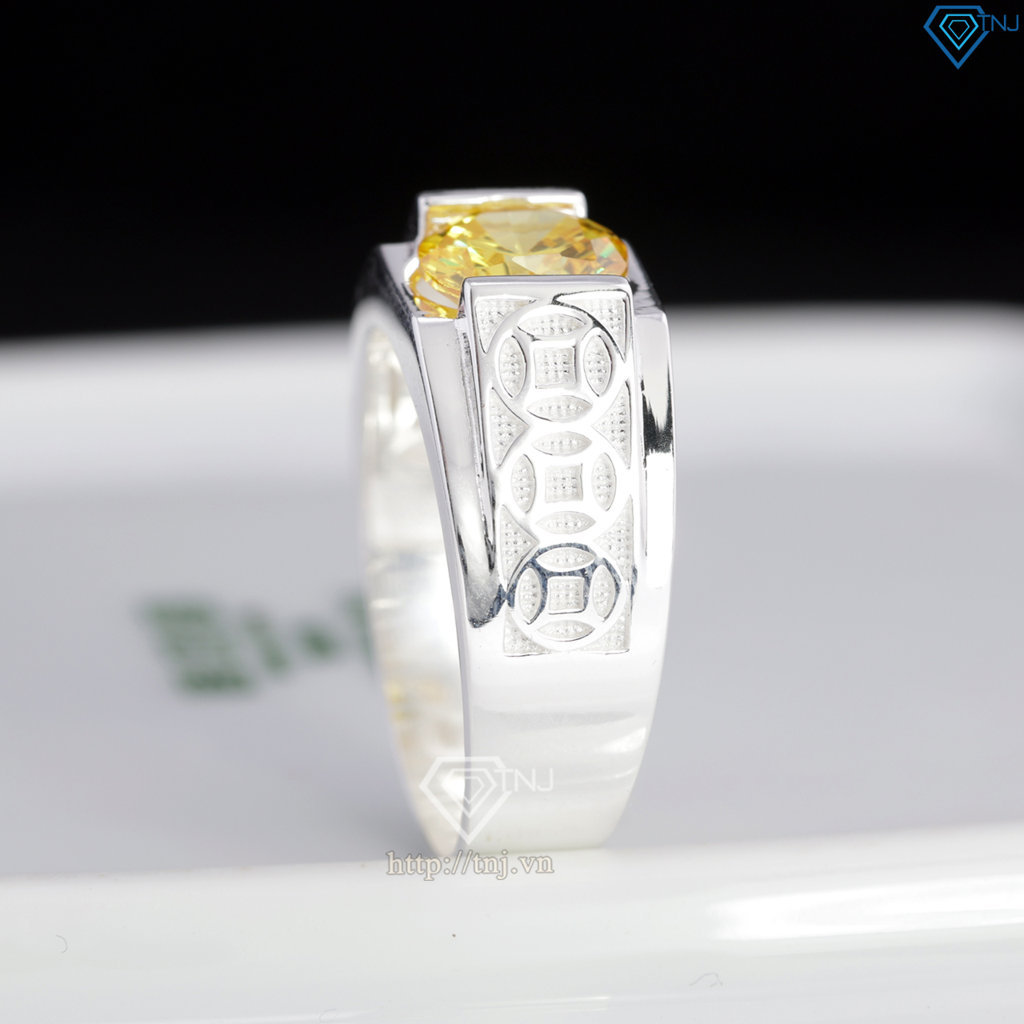 Nhẫn nam bạc 925 kim tiền đính đá vàng NNA0848