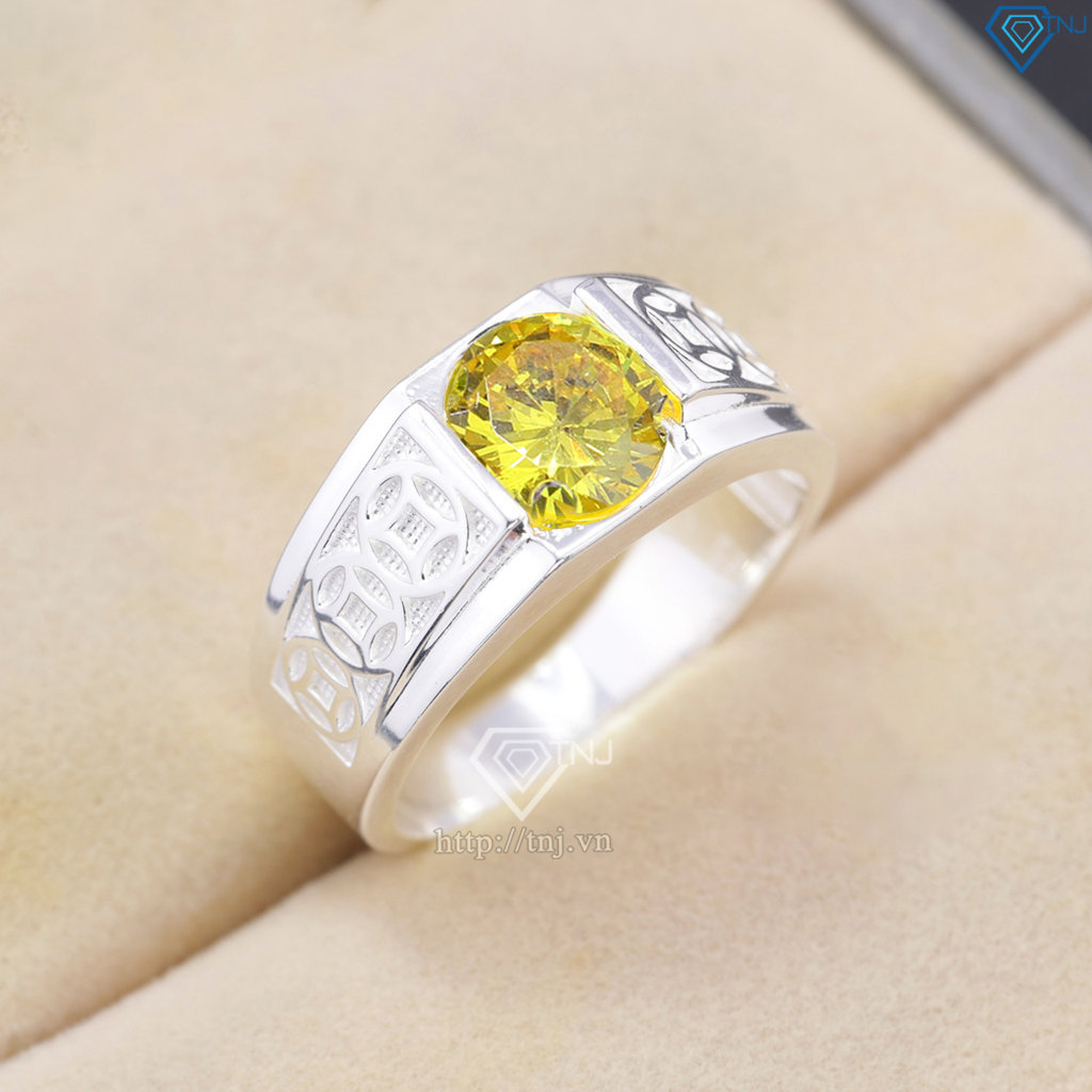 Nhẫn nam bạc 925 kim tiền đính đá vàng NNA0848