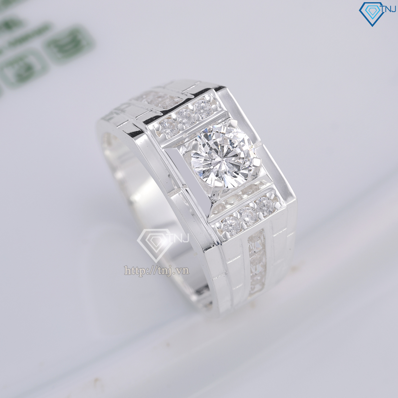 Nhẫn nam bạc 925 đơn giản đính đá đẹp NNA0852