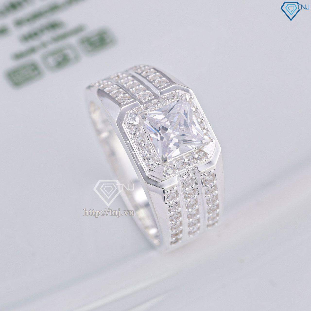 Nhẫn nam bạc 925 đính đá vuông đẹp NNA0857