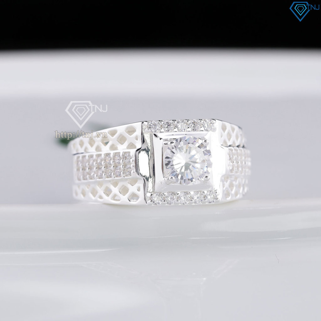 Nhẫn nam bạc hoạ tiết kẻ caro đính đá NNA0868
