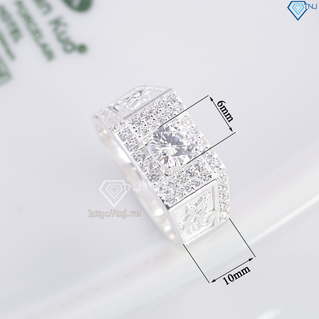 Nhẫn bạc nam chữ Phúc đính đá NNA0877